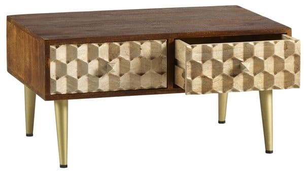 Edisa Coffee Table | Honeycomb effect two drawer coffee table with metal legs.
